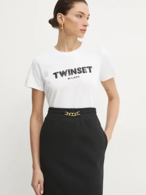 Twinset t-shirt bawełniany damski kolor biały 251TP2070