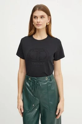 Twinset t-shirt bawełniany damski kolor czarny 242TT2460