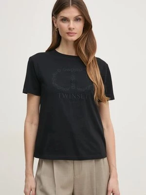 Twinset t-shirt bawełniany damski kolor czarny 251TP2072