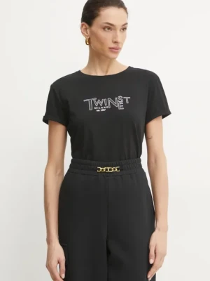 Twinset t-shirt bawełniany damski kolor czarny 251TP2540