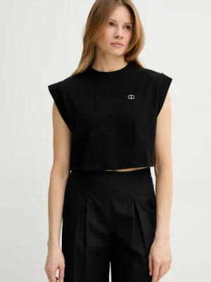 Twinset t-shirt bawełniany damski kolor czarny 251TT2043