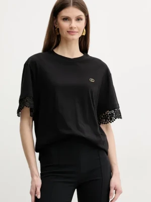 Twinset t-shirt bawełniany damski kolor czarny 251TT2410