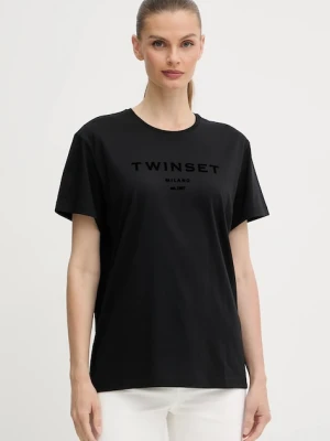 Twinset t-shirt bawełniany damski kolor czarny 252TP2050