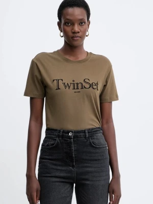 Twinset t-shirt bawełniany damski kolor zielony 252TT2320