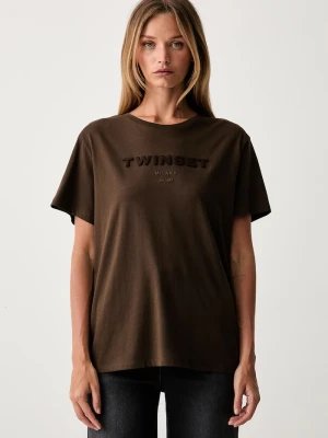 Twinset T-shirt damski bawełniany brązowy