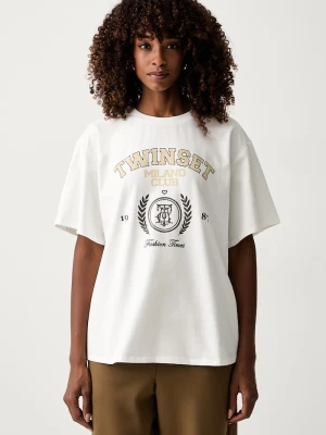Twinset T-shirt damski bawełniany z elastanem biały