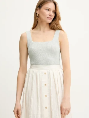 Twinset top z domieszką lnu damska kolor niebieski gładka 251TT3147