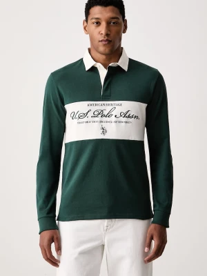 U.S. Polo Assn. bluza męska bawełniana PREMIUM EMBROIDERY GRAPHIC RUGBY zielony