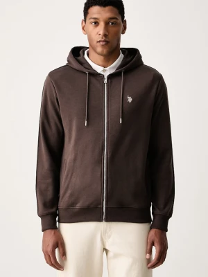 U.S. Polo Assn. bluza rozpinana z kapturem męska z bawełną DHM Interlock Zip brązowy