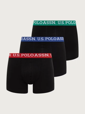U.S. Polo Assn. bokserki dopasowane męskie z bawełną CONTRAST BRAND WAISTBAND 3-pack czarny