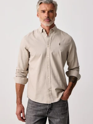 U.S. Polo Assn. koszula męska bawełniana PEACHED OXFORD LS beżowy