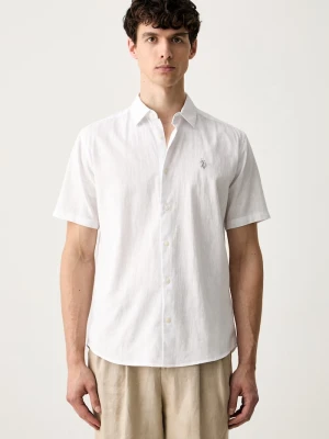 U.S. Polo Assn. koszula męska z dodatkiem lnu LINEN BLEND SS biały