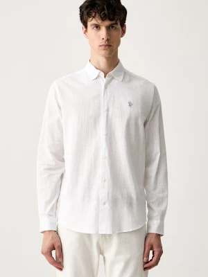U.S. Polo Assn. koszula safari męska z lnem LINEN BLEND LS biały