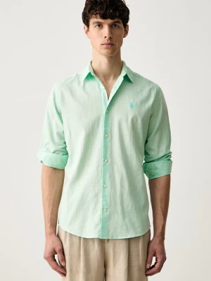 U.S. Polo Assn. koszula safari męska z lnem LINEN BLEND LS zielony