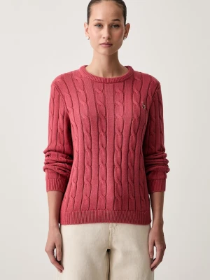 U.S. Polo Assn. sweter damski bawełniany CREW NECK CABLE czerwony