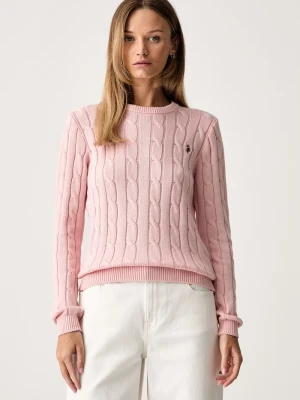 U.S. Polo Assn. sweter damski bawełniany CREW NECK CABLE różowy