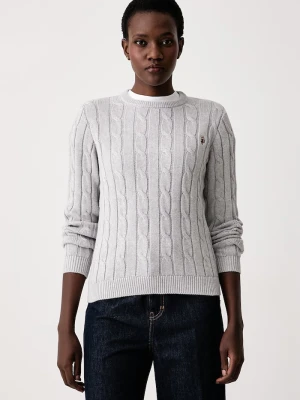 U.S. Polo Assn. sweter damski bawełniany CREW NECK CABLE szary