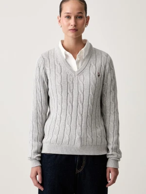 U.S. Polo Assn. sweter damski bawełniany V-NECK CABLE szary