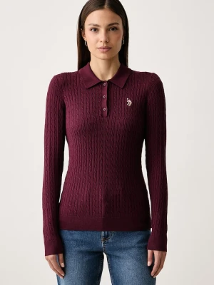 U.S. Polo Assn. sweter lounge damski z wiskozą CABLE KNIT bordowy
