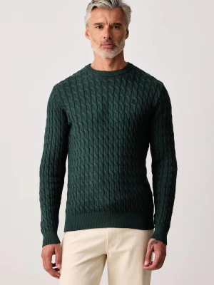 U.S. Polo Assn. sweter męski bawełniany CLASSIC COTTON CABLE KNIT CREW zielony