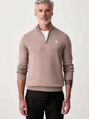 U.S. Polo Assn. sweter męski bawełniany COTTON 1 / 4 ZIP NECK beżowy