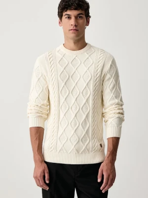 U.S. Polo Assn. sweter męski bawełniany Heritage Aran Nep Knit Crew beżowy