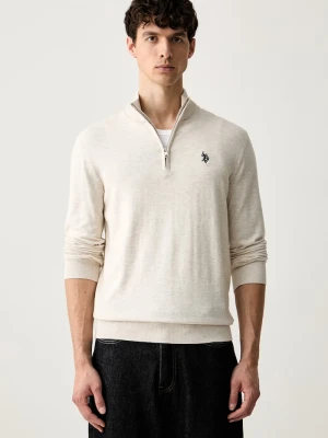 U.S. Polo Assn. sweter męski z bawełną Rich Funnel 1/4 Zip beżowy