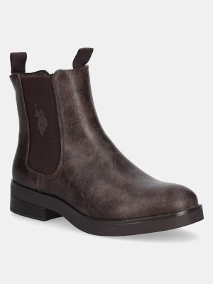 U.S. Polo Assn. sztyblety YLENIA003 damskie kolor brązowy na płaskim obcasie YLENIA003W/EY1