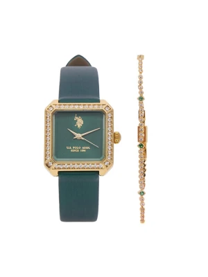 U.S. Polo Assn. Zestaw zegarek i bransoletka USP6450TW Zielony ciemny