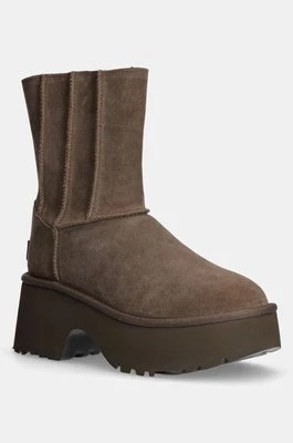 UGG botki zamszowe Classic Twin Seam New Heights damskie kolor brązowy na platformie ocieplone 1158313-HCK