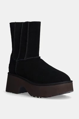 UGG botki zamszowe Classic Twin Seam New Heights damskie kolor czarny na słupku lekko ocieplone 1158313-BLK