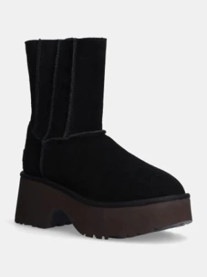 UGG botki zamszowe Classic Twin Seam New Heights damskie kolor czarny na słupku lekko ocieplone 1158313-BLK