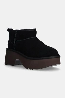 UGG botki zamszowe Classic Ultra Mini New Heights damskie kolor czarny na słupku ocieplone 1158311-BLK