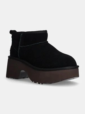 UGG botki zamszowe Classic Ultra Mini New Heights damskie kolor czarny na słupku ocieplone 1158311-BLK