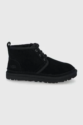 UGG Botki zamszowe Neumel damskie kolor czarny na płaskim obcasie ocieplone 1094269.BLK-BLK