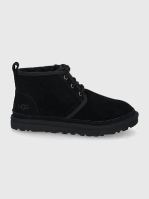 UGG Botki zamszowe Neumel damskie kolor czarny na płaskim obcasie ocieplone 1094269.BLK-BLK