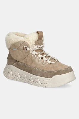 UGG botki zamszowe Terretrail Cozy Lace damskie kolor beżowy na platformie ocieplone 1158210-SAN