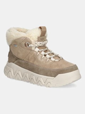 UGG botki zamszowe Terretrail Cozy Lace damskie kolor beżowy na platformie ocieplone 1158210-SAN