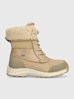 UGG buty skórzane Adirondack Boot III damskie kolor beżowy na płaskim obcasie ocieplone 1095141