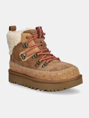 UGG buty zamszowe Classic Alpine Lace Up kolor brązowy na płaskim obcasie ocieplone 1158271-CHE