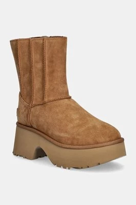 UGG buty zamszowe Classic Twin Seam New Heights damskie kolor brązowy na platformie lekko ocieplone 1158313-CHE