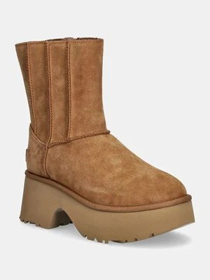 UGG buty zamszowe Classic Twin Seam New Heights damskie kolor brązowy na platformie lekko ocieplone 1158313-CHE