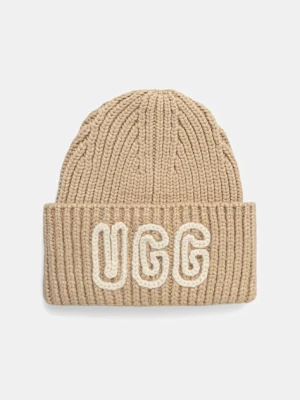 UGG czapka z domieszką wełny CHUNKY kolor beżowy 102345