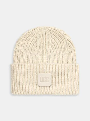 UGG czapka z domieszką wełny kolor beżowy z grubej dzianiny 20061