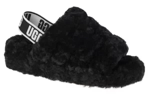 UGG Fluff Yeah Slide 1095119-BLK, Damskie, Czarne, kapcie, skóra naturalna, rozmiar: 38