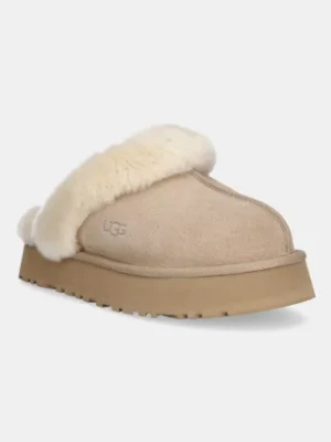 UGG kapcie zamszowe Disquette kolor beżowy 1122550-SAN