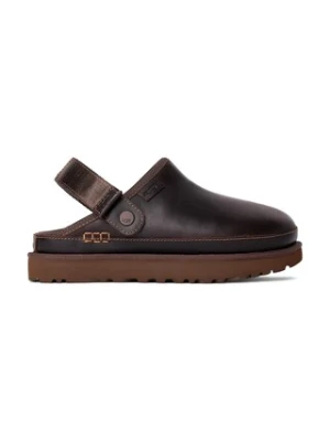 UGG klapki skórzane Goldenstar Clog Lthr Regen damskie kolor brązowy na platformie 1167536.IWD