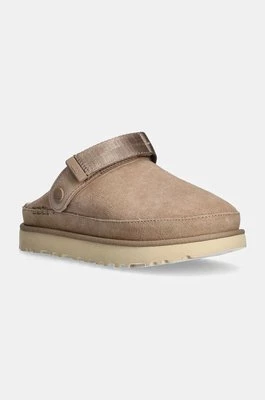 UGG klapki zamszowe Goldenstar Clog damskie kolor beżowy na platformie 1138252-SAN