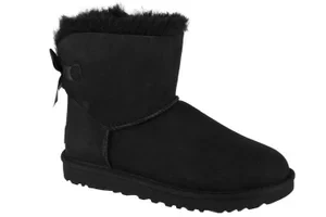 UGG Mini Bailey Bow II 1016501-BLK, Damskie, Czarne, buty zimowe, skóra naturalna, rozmiar: 36