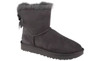 UGG Mini Bailey Bow II 1016501-GREY, Damskie, Szare, buty zimowe, skóra naturalna, rozmiar: 36